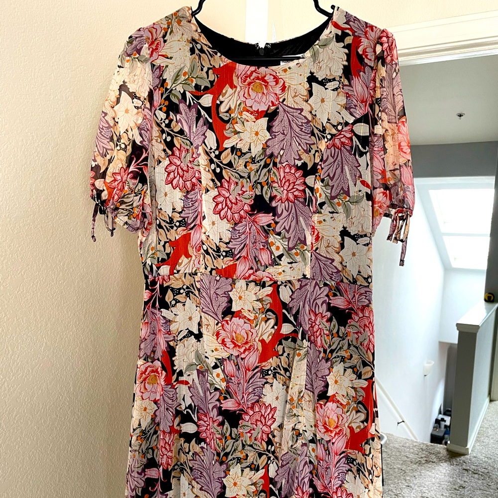 Floral Puff Sleeve Ruffle High-Low Dress